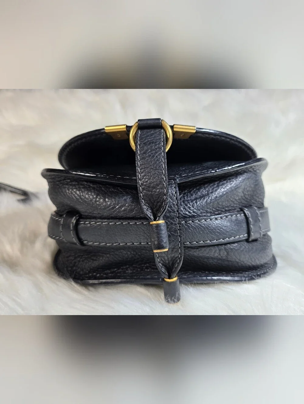 Chloé Marcie Small saddle bag in Black grained leather